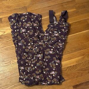 Duluth Trading Co Purple Heirloom Gardening Overalls w/Floral and Chicken Print